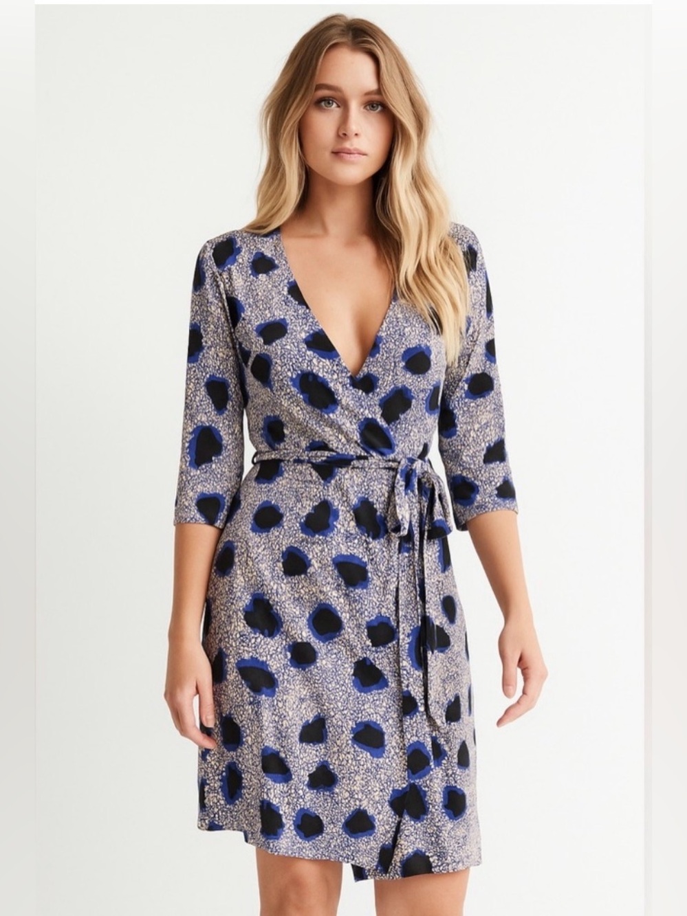 Diane von Furstenberg Jillian Silk Wrap Dress 0 Blue Black Abstract Print DVF